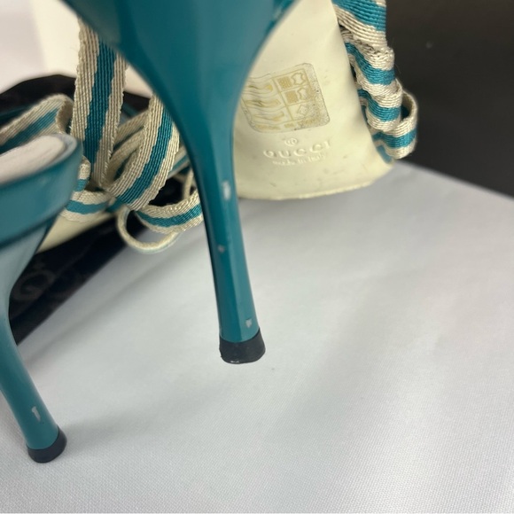Gucci Teal Blue Fabric and Leather Mirabelle Slide Sandals Shoes Spring Size 36 - Picture 7 of 13